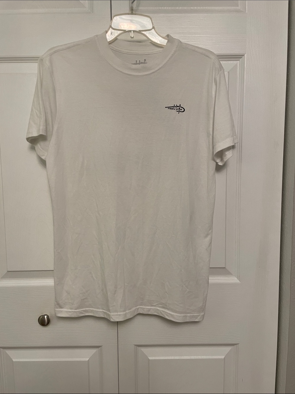 Reel Life Graphic Fishing Tee Shirt Small RAISED ON THE WATER Red White Blue